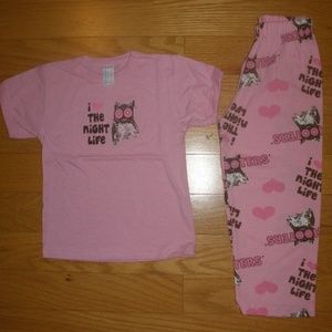 2 SET KIDS 2PC PINK T-SHIRT/PANTS PAJAMA SET S-M-L
